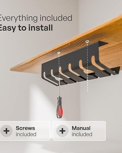 PAMO Cable Management Under Desk for Easy mounting Under-Table I Set of 3 - with 10X Cable Ties I Desk Organizer for Office/Home Office Table Thoughtful Cable Tray Holder