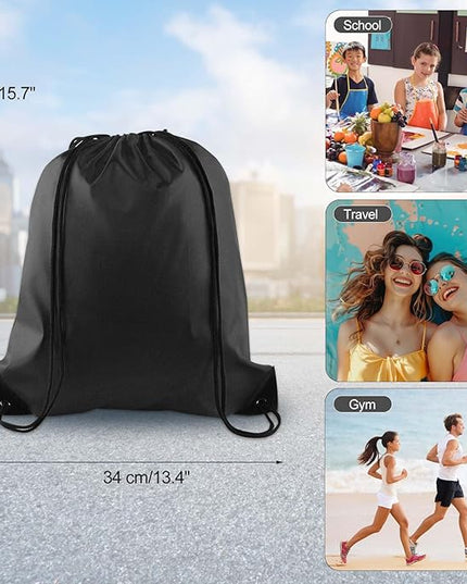 KUUQA 100Pcs Black Drawstring Backpack Bag Sack Drawstring Bags Bulk String Bags Storage Bags for Sport Gym Traveling