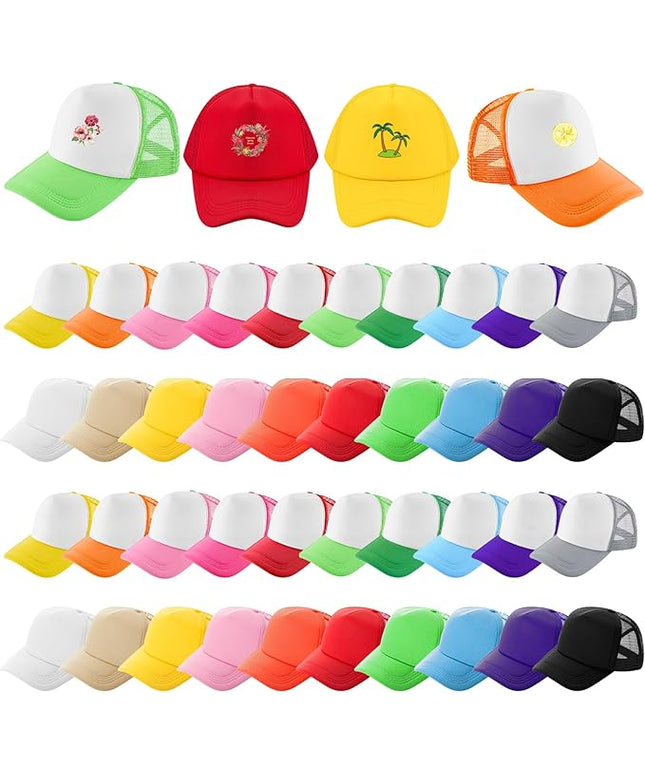 Hercicy 40 Pack Sublimation Blank Trucker Hat Bulk Baseball Cap Adjustable Mesh Unisex Polyester Hat Heat Transfer