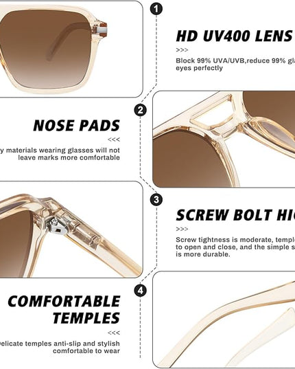 Retro Aviator Sunglasses for Women Men Trendy Classic Square 70s 80s 90s Vintage Shades Double Bridge Aviators FZN813
