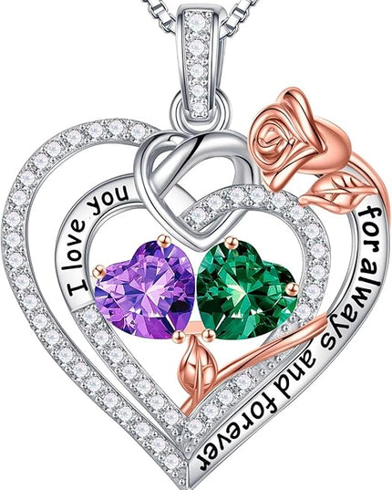 Iefil Christmas Gifts for Wife Women - 925 Sterling Silver Double Birthstone Necklace, Anniversary Birthday Gifts for Women, Jewelry Gift for Wife Girlfriend Mom Her
