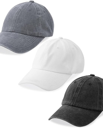 MEINICY 3 Packs Washed-Cotton Plain Baseball Cap, Vintage Adjustable Dad Hats Gift for Men/Women,Unstructured