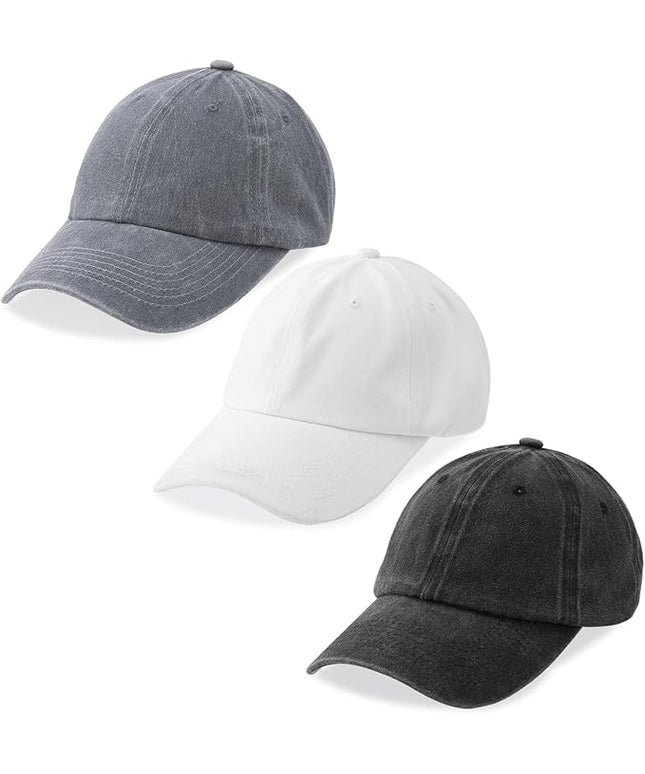 MEINICY 3 Packs Washed-Cotton Plain Baseball Cap, Vintage Adjustable Dad Hats Gift for Men/Women,Unstructured