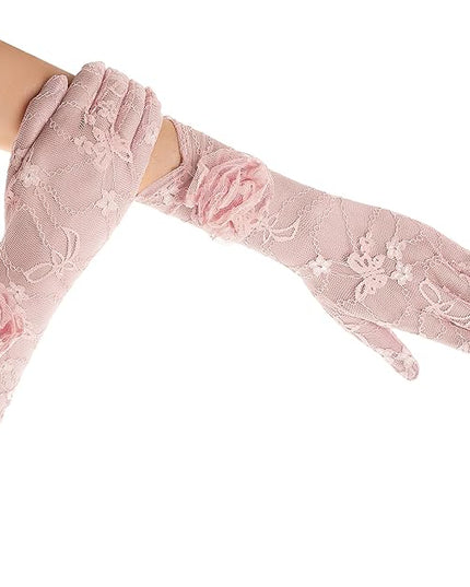 BABEYOND Lace Gloves Women - Floral Opera Gloves Stretchy Elegant Tea Party Accessories for Wedding Prom Evening Party