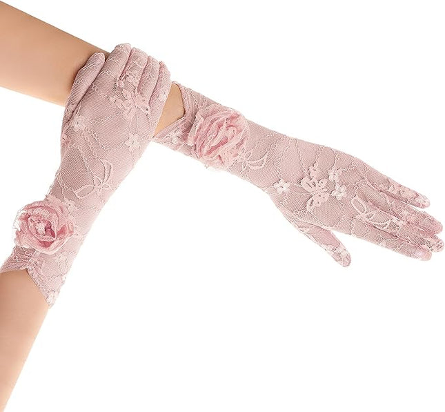 BABEYOND Lace Gloves Women - Floral Opera Gloves Stretchy Elegant Tea Party Accessories for Wedding Prom Evening Party