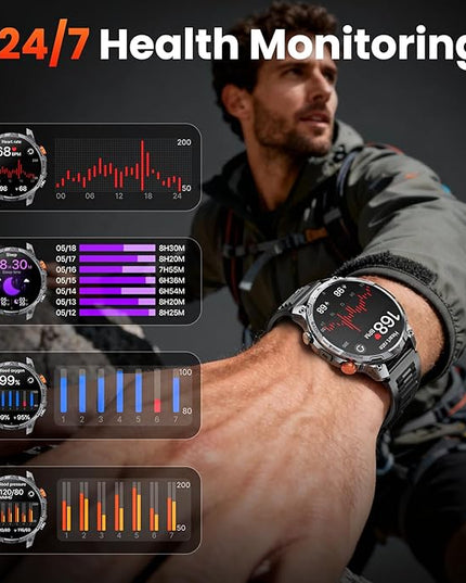Military Smart Watches for Men,1.75″ Smartwatch with 100-Day Ultra-Long Battery/Flashlight,Fitness Watch for Heart Rate/Sleep/Calling/110+ Sports Mode Smart Watch for Android iOS 1000 mAh