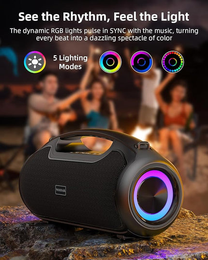 Portable Bluetooth Speakers Wireless Upgrade, 200W Peak Loud Sound/Deep Bass for Party, IP65 Waterproof Outdoor Speaker w/ 2*Subwoofer/2*Tweeter/DSP/Bass Boost/TWS/TF/USB/AUX, 24H Playtime