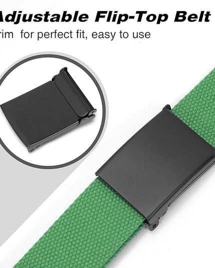 WHIPPY Canvas Web Belt Flip-Top Solid Black Military Buckle Fully Adjustable Mens Webbing Belts Cut To Fit