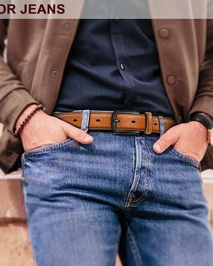KEMISANT Men Belt 2Pack – Genuine Leather Belt for Men Dress Casual Golf Jeans 1 3/8"