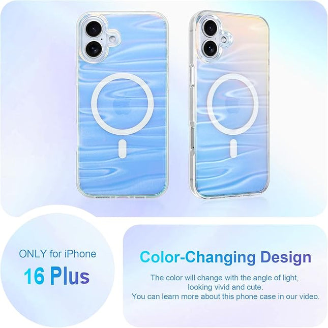 Cute Case for iPhone 16 Plus Case for Women Girls [ Compatible with Magsafe ] Clear Glitter Girly Aesthetic Rainbow Sparkly Bling Magnetic Phone Cover, Iridescent Milky Way
