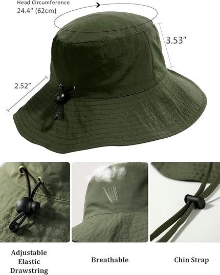 Water-Resistant Sun UPF 50+ Bucket Hat Protection Packable Brimmed Boonie for Women Men Summer Lightweight Hiking Outdoor Cap
