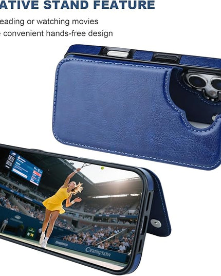 ONETOP Compatible with iPhone 17 Wallet Case with Card Holder, PU Leather Kickstand Card Slots Case, Double Magnetic Clasp and Durable Shockproof Cover 6.3 Inch (Blue)