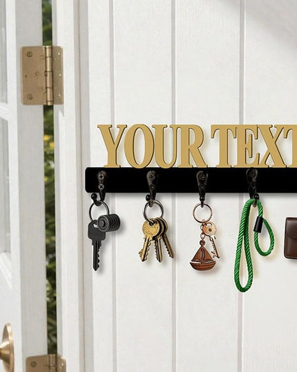 HSAEANZL Personalization Custom Text Wooden Wall Key Holder with Hooks,8-16 Inch,Housewarming Gift'S for New House Owners,Key Holder for Wall Decorative