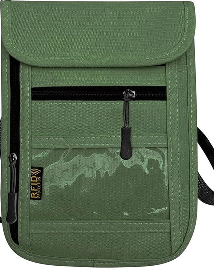 RFID Blocking Travel Neck Wallet Pouch and Passport Holder, Travel Neck Pouch Passport Holder for Women & Men - Army Green