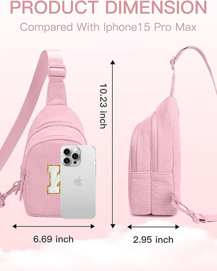 Viverte Small Corduroy Sling Bag Initial Crossbody Bag Fanny Pack for Girls Personalized Birthday Gifts for Teen Girls Gifts