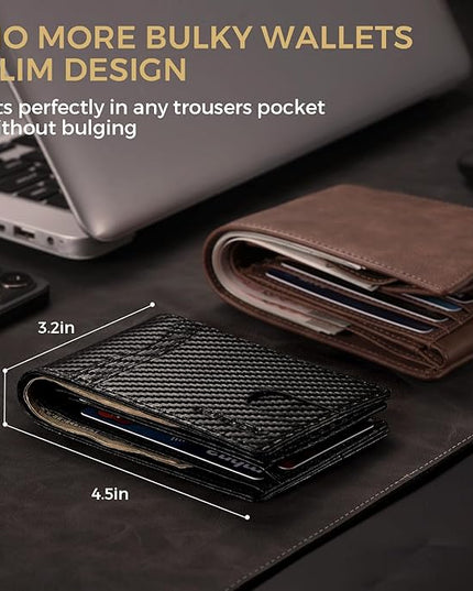 RUNBOX Wallet for Men Bifold RFID Blocking Wallets with 2 ID Window 14 Card Holders 1 cash pocket 1 Gift Box
