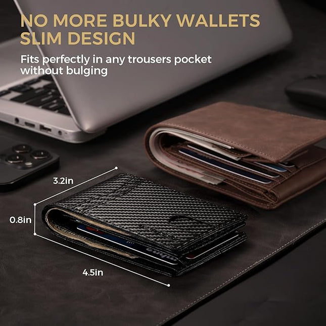 RUNBOX Wallet for Men Bifold RFID Blocking Wallets with 2 ID Window 14 Card Holders 1 cash pocket 1 Gift Box