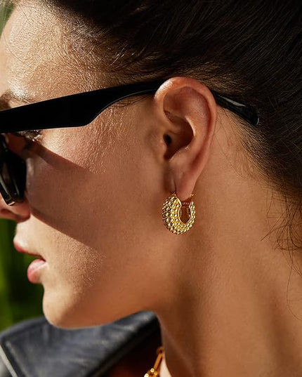 18K Gold Plated Chunky Hoop Earrings for Women Fashion Thick Gold Hoops Set Jewelry for Birthday Christmas Gifts