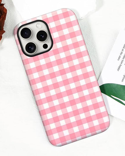 Magnetic for iPhone 16 Pro Case Cute Checkered Stripes Phone Case for Women Girls, Shockproof Slim TPU and Hard PC Protective Phone Cover Compatible with MagSafe Designed, Red