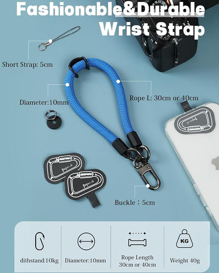 project-cb Hand Wrist Phone Strap,Phone Lanyard Patch ×2,Cell Phone Case Holder,Wristlet Strap for Key,AirPods,Camera (Blue, 15.7inch)