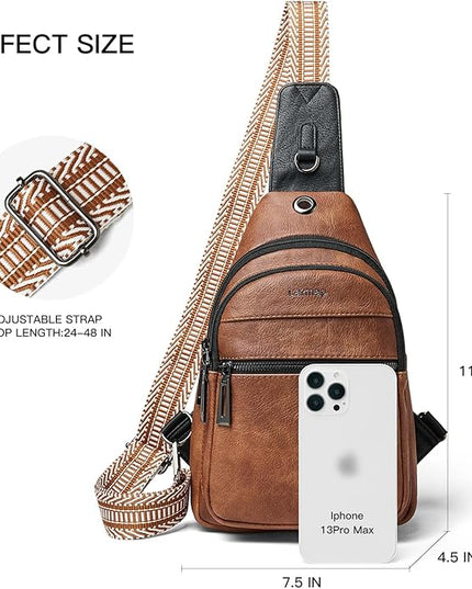 Sling Bag For Women Faux Leather Small Casual Daypack Backpack Fanny Pack Crossbody Chest Bags Purse