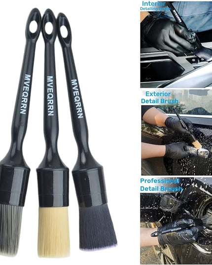 3pcs Car Detailing Brush Set-1pcs Boars Hair Car Detailing Brushes,1pcs Ultra Soft No Scratch Detailing Brush for Air Vent,Leather Seat 1pcs Detail Brushes car Detailing for Interior Exterior