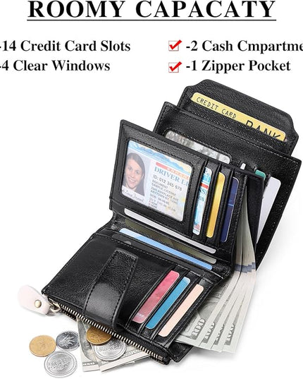 FALAN MULE Small Wallet for Women Leather Bifold Compact RFID Blocking Small Womens Wallet Purse
