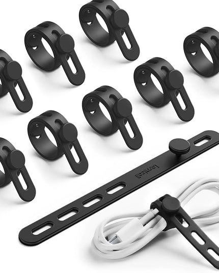 10Pack Silicone Cable Ties Cord Organizer Wrap - Lamicall Durable Reusable Wire Management with Lock Buckle, Elastic Charger Cable Strap Ties, Electrical Cord Keeper for Travel, Home Accessories