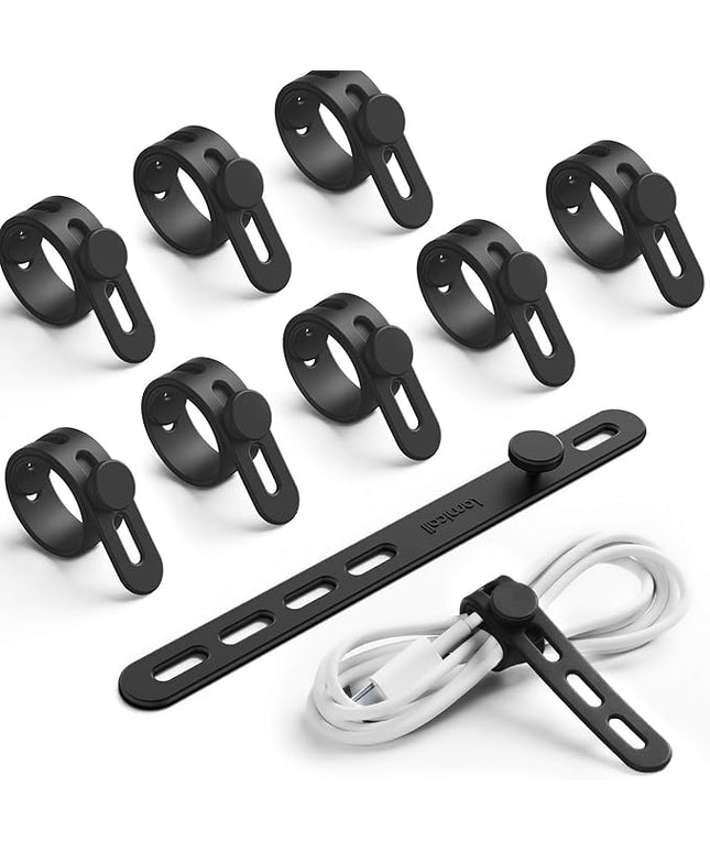 10Pack Silicone Cable Ties Cord Organizer Wrap - Lamicall Durable Reusable Wire Management with Lock Buckle, Elastic Charger Cable Strap Ties, Electrical Cord Keeper for Travel, Home Accessories