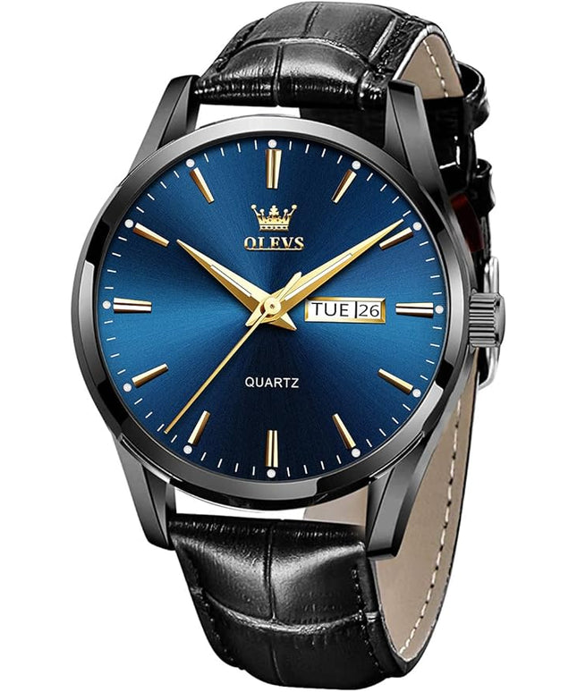 OLEVS Watches for Men Brown Leather Gold Case Analog Quartz Fashion Business Dress Watch Day Date Luminous Waterproof Casual Male Wrist Watches