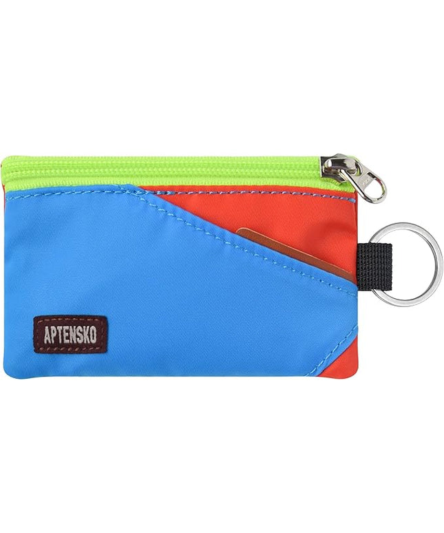 RFID Travel Wallet with Adjustable Lanyard-Zipper Small Wallet with ID Card Holder, Keychain for women&men-Minimalist Slim Waterproof Nylon case for ID, Cash, Key (SkyBlue+BlazingOrange)
