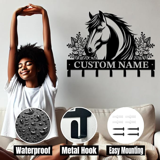 peanut case Personalized Farm Horse Keys Hooks,Custom Name Metal Cowboy Horse Art Keys Hooks,Metal Horse Lover Wall Home Storage Decorative Keys Hooks,Key Holder Hooks for Wall (Style H)