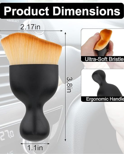 Car Detailing Brush, Soft Bristle Cleaning Brush, Scratch-Free Auto Duster Tool for Dashboard, Air Vents, Leather & Interior Cleaning (Black&Brown)