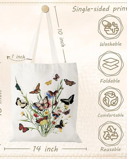 Aesthetic Canvas Tote Bag with Zipper Pockets & Snaps for Women,Reusable Shopping Grocery Bags Gifts -Work, Gym