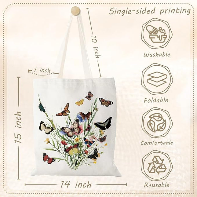 Aesthetic Canvas Tote Bag with Zipper Pockets & Snaps for Women,Reusable Shopping Grocery Bags Gifts -Work, Gym