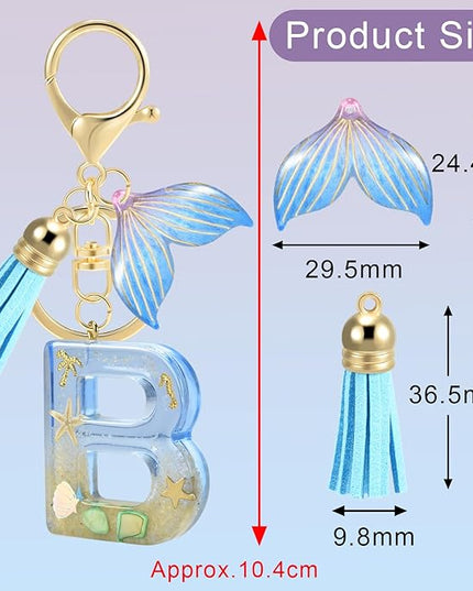 Initial letter Keychains for Women, Ocean Series Avowing Protect Earth Environment, Tassel Cute Car Keychain Initial Key Chain Keyring for Bookbag Handbag Backpack Charm Key Ring Unisex (Letter B)