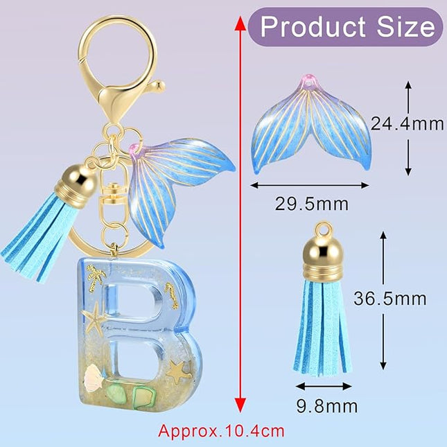 Initial letter Keychains for Women, Ocean Series Avowing Protect Earth Environment, Tassel Cute Car Keychain Initial Key Chain Keyring for Bookbag Handbag Backpack Charm Key Ring Unisex (Letter B)