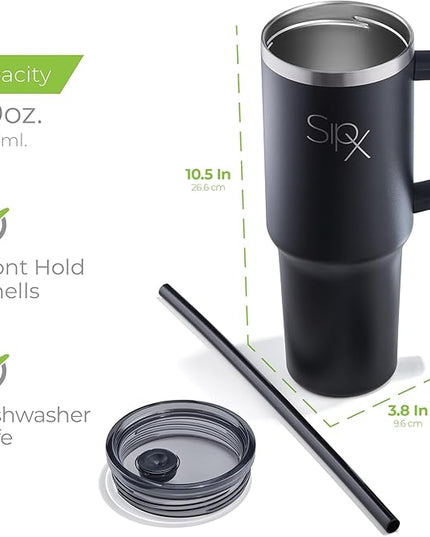SIPX™ 30 oz Insulated Tumbler with Handle & Straw – Vacuum Insulated Stainless Steel, Leakproof, Cupholder Friendly – Perfect for Iced Coffee, Water & Travel – Black