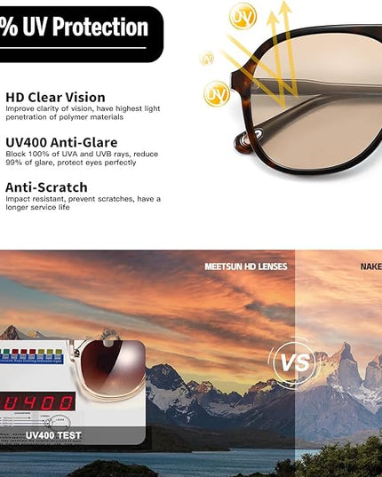 MEETSUN Retro Oversized Aviator Sunglasses for Women Men Trendy 70s 80s Vintage Square Aviators 3 Pack UV400