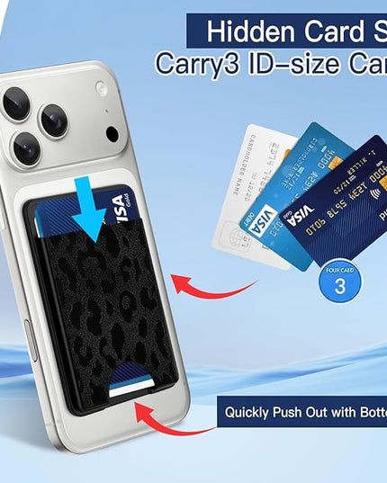Stronger Magnetic Card Slot Wallet for iPhone 17/16/15/14/13/12 Series (Not for 13/12 Mini), Cheetah Leopard Pattern Hard Card Holder Fit 3 Cards Compatible with Magsafe Accessories, Black