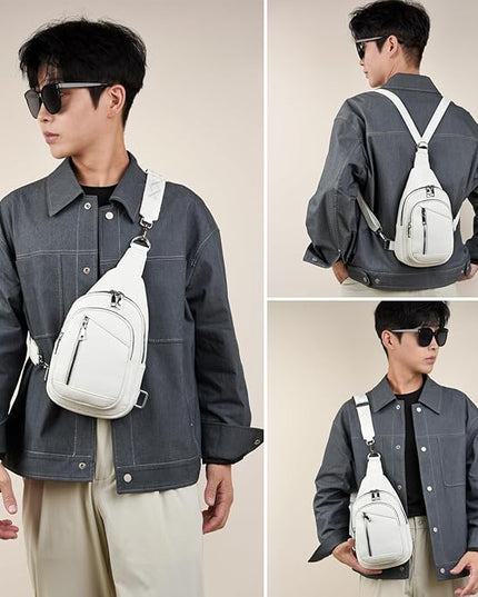 Sling Bag Crossbody Backpack - 2 in 1 Leather Cross Body Bag Fanny Pack with 2 Removable Straps