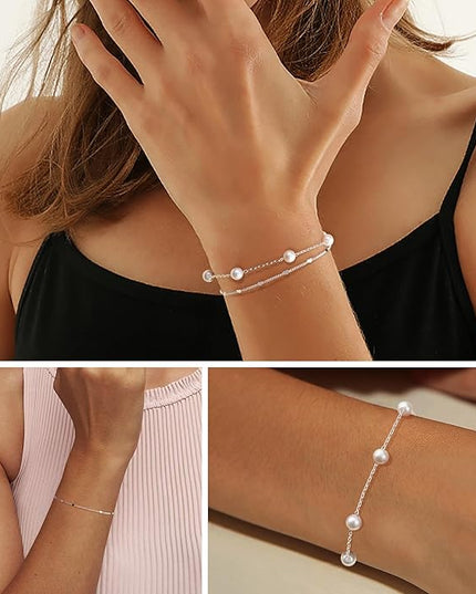 Gold Bracelets Set for Women Stack, Dainty Thick Bracelets Stack for Women Trendy, Simple Thin Gold Plated Cuff Stackable Bracelets With Beaded Cuban Paperclip Snake Rope Bangle Hand Chain Jewelry Gifts for Women Non Tainish