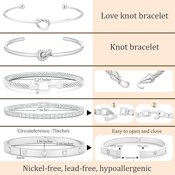 18 K Gold Plated Love Bangle Bracelet Stack Cuff Jewelry for Women Jewelry Set for Women Gift with Box
