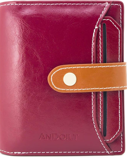 ANDOILT Wallets for Women Genuine Leather Small Bifold Wallet RFID Blocking Card Case Purse with ID Window Coin Pocket | Small, RFID Blocking, Card Case, Purse, with ID Window, Coin Pocket