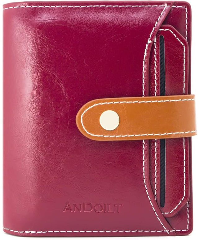 ANDOILT Wallets for Women Genuine Leather Small Bifold Wallet RFID Blocking Card Case Purse with ID Window Coin Pocket | Small, RFID Blocking, Card Case, Purse, with ID Window, Coin Pocket