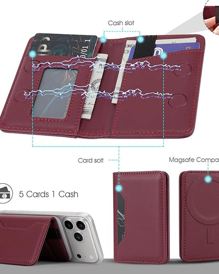 ASAPDOS For MagSafe Wallet,Magnetic Card Holder RFID Blocking Wallet with 5 Card Slots & Cash Pocket For iPhone 17/16/ 15/14/ 13/12/ Pro/Max/Plus/Air Red