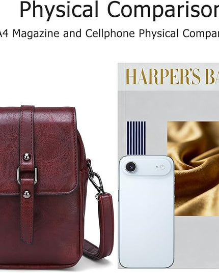 myfriday Vintage Crossbody Phone Bag for Women, Small PU Leather Shoulder Purse and Handbag with Tassel&Rivet Decoration