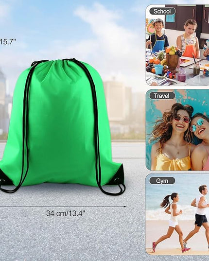 KUUQA 12 Pcs Drawstring Backpack Bags String Backpack Bulk Sport Gym Sack Bags for Traveling and Storage (Dark Green)