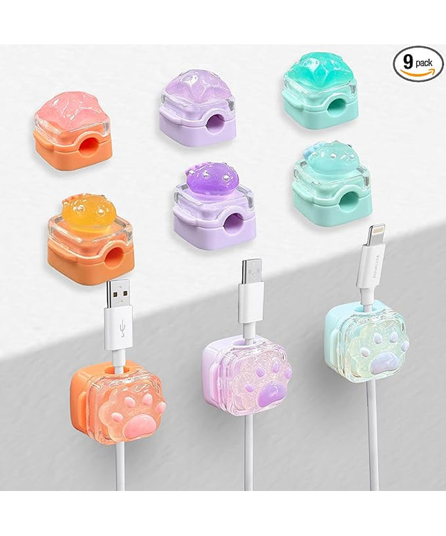 9Pack Magnetic Cable Clips for Nightstand, Adhesive Night-Glowing Cord Holder Organizer for Office Home Desk Wall Car (Star Cat Strawberry)