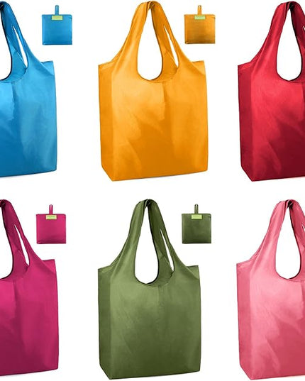 BeeGreen 6 Pack Reusable Grocery Bags, Heavy Duty Totes for Women, Foldable Grocery Bag Large Shopping Totes with Handles for Work, Travel, Gift, Store, Polyester Washable Reusable Tote Bag